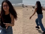 Shehnaaz Gill at the beach in a video she posted on Instagram.