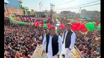 •Samajwadi Party (SP) chief Akhilesh Yadav with party leader Abdullah Azam Khan during the Samajwadi Vijay Yatra, in Rampur on Friday. (ANI Photo) •Samajwadi Party (SP) chief Akhilesh Yadav with party leader Abdullah Azam Khan during the Samajwadi Vijay Yatra, in Rampur on Friday. (ANI Photo)
