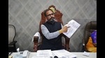 Thane Mayor, Naresh Mhaske, during a press conference in Thane on Friday. Sena, NCP blame each other for changing draft delimitation before it was made public. (PRAFUL GANGURDE/HT PHOTO) Thane Mayor, Naresh Mhaske, during a press conference in Thane on Friday. Sena, NCP blame each other for changing draft delimitation before it was made public. (PRAFUL GANGURDE/HT PHOTO)