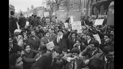 Police and demonstrators at a protest against the British Government's immigration bill, Whitehall London, 21st March 1971. The march, which was sponsored by the Black People's Alliance (BPA), started in Hyde Park and made its way down Whitehall to Downing Street, where a protest note was handed to Prime Minister, Edward Heath. The bill was passed in October as the Immigration Act 1971. (Frank Barratt/Keystone/Hulton Archive/Getty Images) Police and demonstrators at a protest against the British Government's immigration bill, Whitehall London, 21st March 1971. The march, which was sponsored by the Black People's Alliance (BPA), started in Hyde Park and made its way down Whitehall to Downing Street, where a protest note was handed to Prime Minister, Edward Heath. The bill was passed in October as the Immigration Act 1971. (Frank Barratt/Keystone/Hulton Archive/Getty Images)