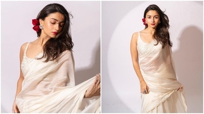 Alia Bhatt has been syncing her outfits with her film's character. In an earlier event, the Highway actor draped a gorgeous ivory saree by Punit Balana. (Instagram/@stylebyami) Alia Bhatt has been syncing her outfits with her film's character. In an earlier event, the Highway actor draped a gorgeous ivory saree by Punit Balana. (Instagram/@stylebyami)