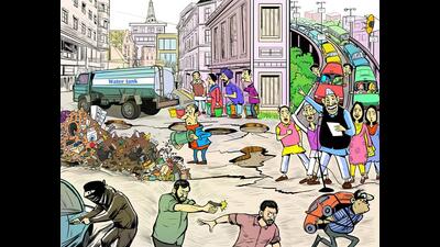 Areas such as Kharar and Dera Bassi in Mohali district don’t even have proper sewerage system, water supply or road connectivity. (Illustration: Biswajit Debnath/HT)