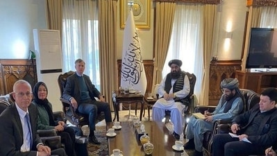 Nick Dyer, the UK's Special Envoy for Famine Prevention and Humanitarian Affairs, Hugo Shorter, Charge d'Affaires ad Interim of the UK Mission to Afghanistan and Hester Waddams, Deputy Head of Mission and Political Counsellor, UK Mission to Afghanistan met senior Taliban officials including Mawlawi Amir Khan Muttaqi and Abdul Haq Wasiq. (ANI)
