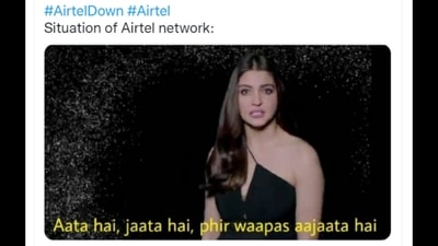 A Twitter user shared this meme after the network outage using the hashtag #AirtelDown. (Twitter/@AkshayBatra2608) A Twitter user shared this meme after the network outage using the hashtag #AirtelDown. (Twitter/@AkshayBatra2608)