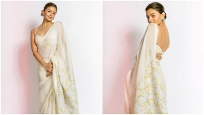 Earlier, Alia Bhatt shared a slew of pictures from her promotions on her Instagram handle posing elegantly in a white saree by designer Anjul Bhandari. (Instagram/@aliabhatt)