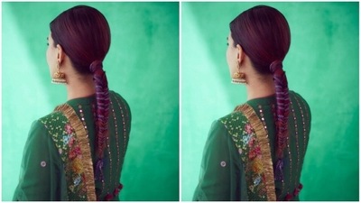 Styled by fashion stylist Radhika Mehra, Kirti wore her hair into a clean braid wrapped with lavender zari. (Instagram/@iamkirtikulhari)
