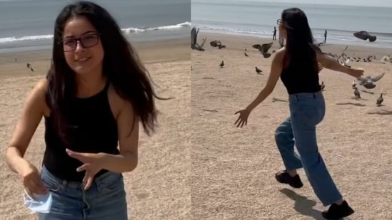 Shehnaaz Gill at the beach in a video she posted on Instagram.