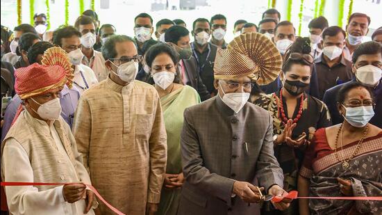 Mumbai: President Ram Nath Kovind along with Governor of Maharashtra Bhagat Singh Koshyari, chief minister of Maharashtra Uddhav Thackeray, deputy chief minister Ajit Pawar and Maharashtra public works department (PWD) minister Ashok Chavan inaugurates newly built Darbar Hall at Raj Bhavan, in Mumbai, Friday. (PTI)