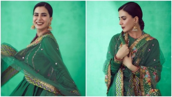 Kirti Kulhari is currently basking in the success of her latest web-series Human. The actor shared a slew of pictures on her Instagram profile on Friday and made our day better. For the pictures, Kirti decked up in her current favourite colour and showed us how ethnic fashion is done like a pro.(Instagram/@iamkirtikulhari)