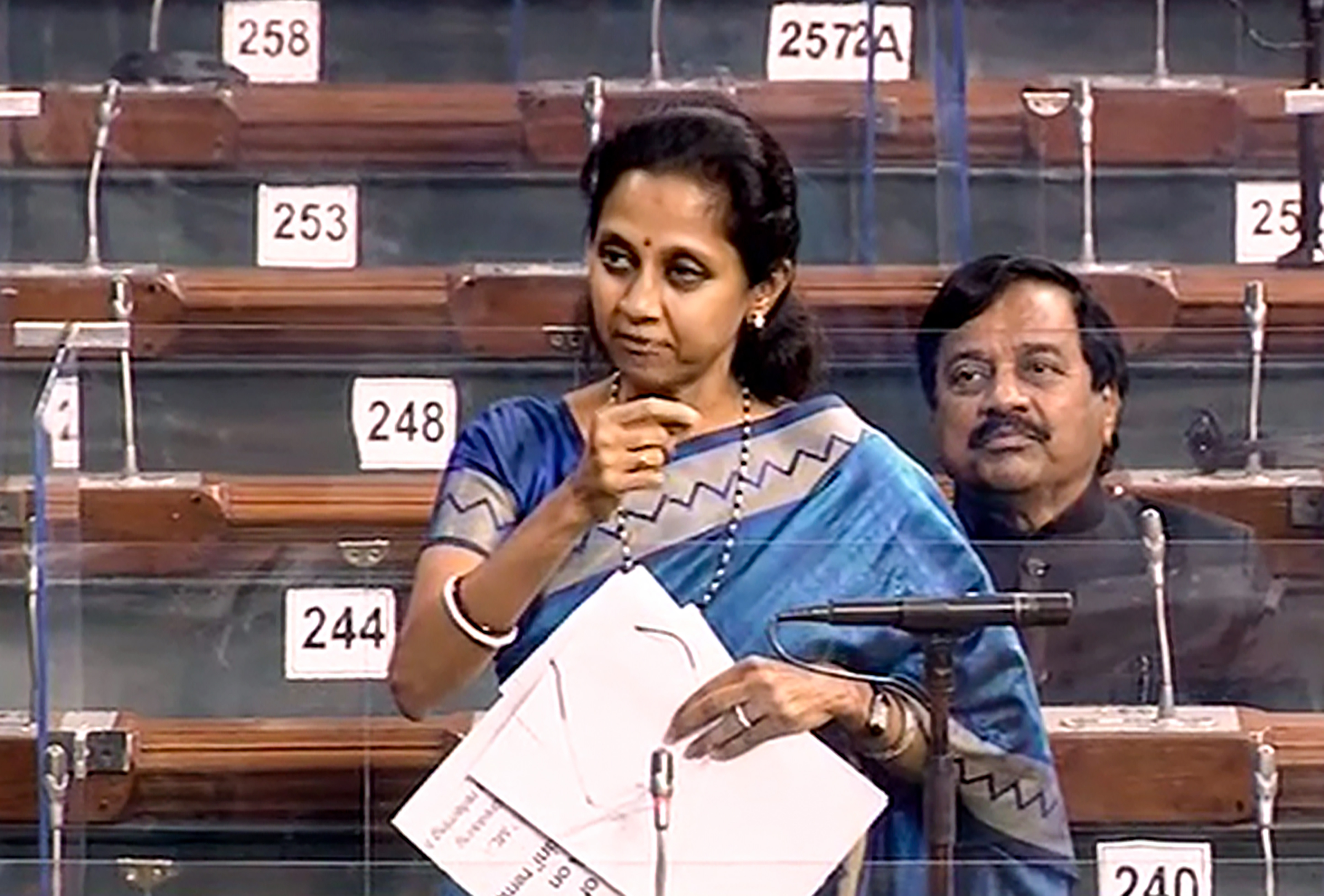 File photo of NCP MP Supriya Sule in the Lok Sabha. (PTI)