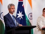 Australian foreign minister Marise Payne listens to external affairs minister S Jaishankar at a press conference after a Quad meet.(Reuters)