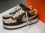 A pair of Louis Vuitton-Nike sneakers displayed at Sotheby's in New York. (AFP) A pair of Louis Vuitton-Nike sneakers displayed at Sotheby's in New York. (AFP)