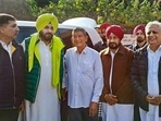 Punjab chief ministerial face Charanjit Singh Channi, Punjab Congress chief Navjot Singh Sidhu, Congress Punjab in-charge Harish Chaudhary and Punjab assembly speaker Rana KP Singh in Dehradun. (PTI) Punjab chief ministerial face Charanjit Singh Channi, Punjab Congress chief Navjot Singh Sidhu, Congress Punjab in-charge Harish Chaudhary and Punjab assembly speaker Rana KP Singh in Dehradun. (PTI)