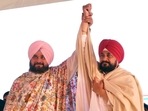 Congress Chief Ministerial candidate for Punjab Assembly elections Charanjit Singh Channi and Punjab Congress Chief Navjot Singh Sidhu.(ANI)