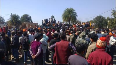 Locals stage a protest after the killing. (HT) Locals stage a protest after the killing. (HT)