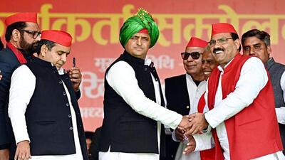 Samajwadi Party chief Akhilesh Yadav at a party meeting for the UP polls in Budaun on Saturday. (ANI Photo) Samajwadi Party chief Akhilesh Yadav at a party meeting for the UP polls in Budaun on Saturday. (ANI Photo)