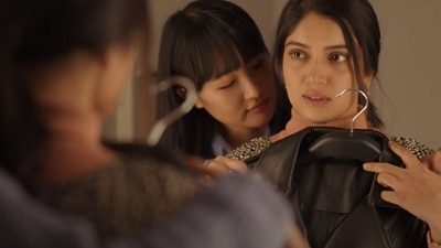 Chum Darang and Bhumi Pednekar in a still from Badhaai Do. Chum Darang and Bhumi Pednekar in a still from Badhaai Do.