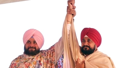 Congress Chief Ministerial candidate for Punjab Assembly elections Charanjit Singh Channi and Punjab Congress Chief Navjot Singh Sidhu. (ANI)