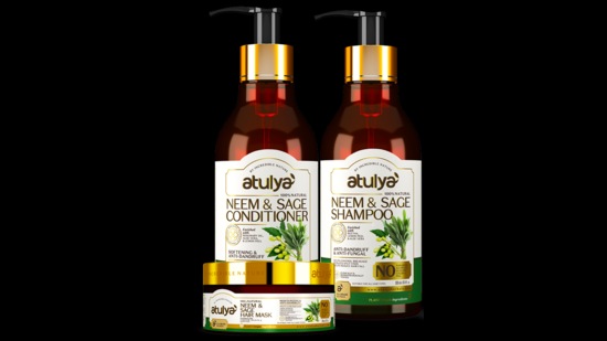 Neem & Sage shampoo, conditioner, and hair mask combo by ATULYA gives a soothing sensation that leaves your scalp and hair feeling clean and fresh Neem & Sage shampoo, conditioner, and hair mask combo by ATULYA gives a soothing sensation that leaves your scalp and hair feeling clean and fresh