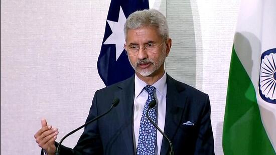 External affairs minister Dr. S Jaishankar speaks to the media during a joint press conference with Australian foreign minister Marise Payne in Melbourne on Saturday. (ANI)