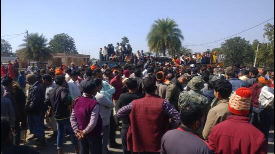 Locals stage a protest after the killing. (HT)