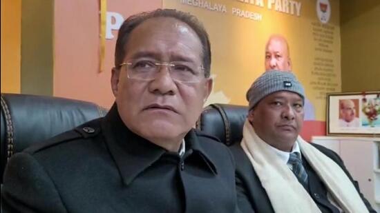 BJP secretary-in-charge of Meghalaya Dr Chuba Ao (left) flanked by BJP state president Ernest Mawrie (right) (HT Photo) BJP secretary-in-charge of Meghalaya Dr Chuba Ao (left) flanked by BJP state president Ernest Mawrie (right) (HT Photo)