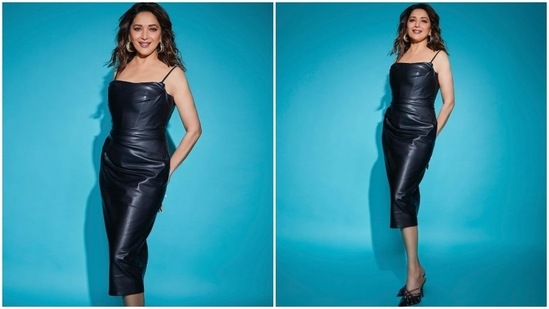 Madhuri Dixit keeps it ultra classy and chic in vegan leather dress.&nbsp;
