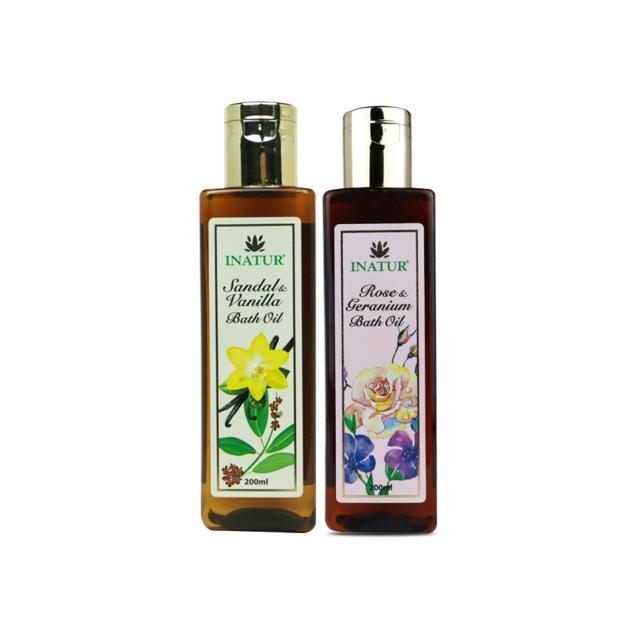 The Rose & Geranium and Sandal & Vanilla Bath Oils by INATUR rejuvenate, relax, and cleanse your skin The Rose & Geranium and Sandal & Vanilla Bath Oils by INATUR rejuvenate, relax, and cleanse your skin