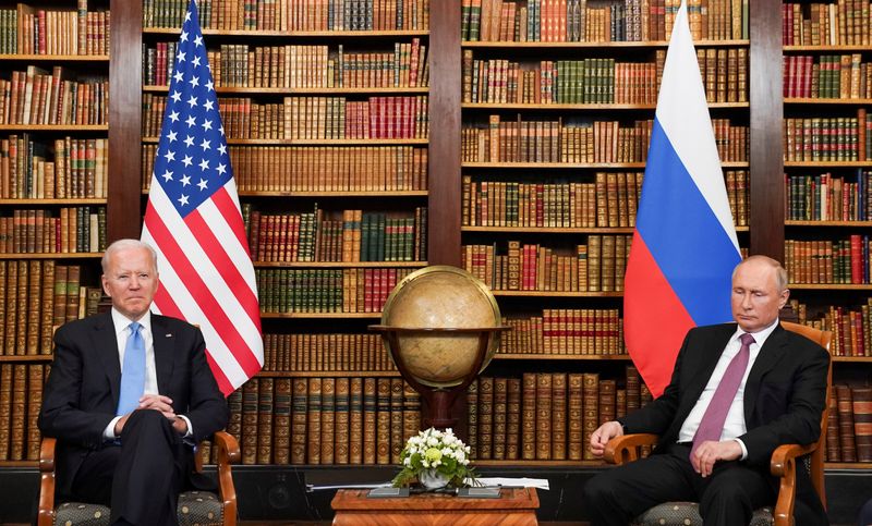 US President Joe Biden and Russia's President Vladimir Putin meet for the US-Russia summit at Villa La Grange in Geneva, Switzerland, June 16, 2021.&nbsp; (REUTERS)
