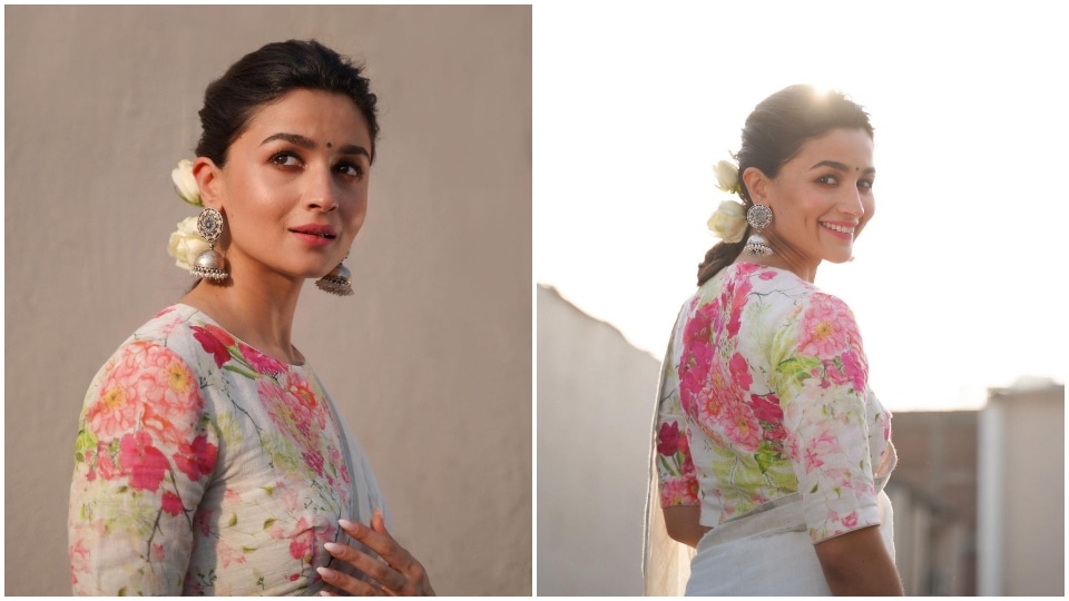 Alia Bhatt's Style WIth White Floral Printed Saree Trend