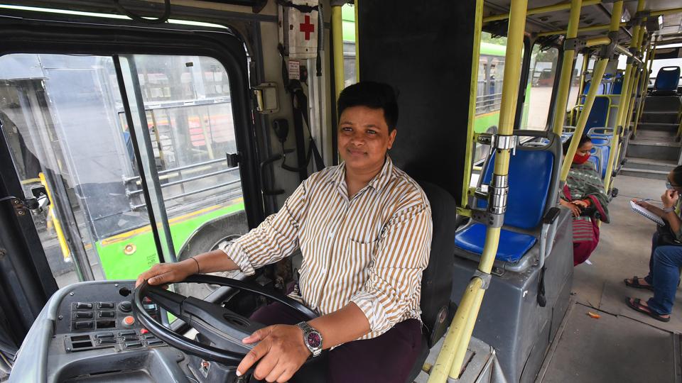 DTC hired its first woman driver, V Saritha, in April 2015 with announcements to hire more. Seven years later, she remains its sole woman driver. (Hindustan Times) DTC hired its first woman driver, V Saritha, in April 2015 with announcements to hire more. Seven years later, she remains its sole woman driver. (Hindustan Times)