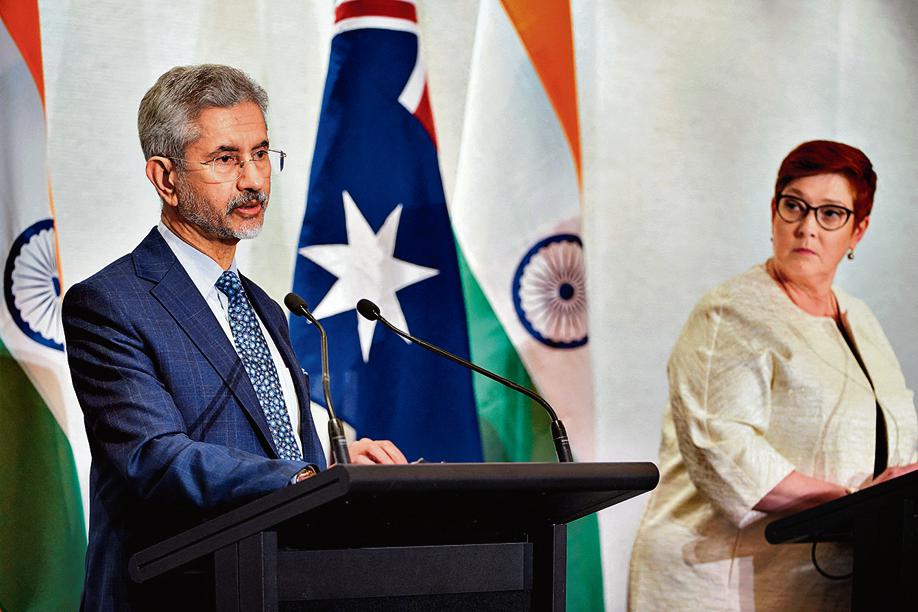 Australian foreign minister Marise Payne listens to Indian foreign minister Subrahmanyam Jaishankar at a press conference after a meeting of the Quadrilateral Security Dialogue (Quad) foreign ministers in Melbourne, Australia, on Saturday, February 12, 2022. (REUTERS/Sandra Sanders)