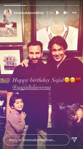 Saif Ali Khan and Taimur stood with Sajjid in front of a wall adorned with picture frames of late cricketer Mansur Ali Khan.