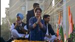All India Congress Committee general secretary Priyanka Gandhi Vadra campaigning for party’s Dera Bassi candidate Deepinder Singh Dhillon (in blue turban) in Zirakpur on Sunday. (Sant Arora/HT)
