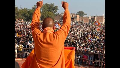 Chief minister Yogi Adityanath addressing a gathering in Auraiya on Sunday. (HT PHOTO) Chief minister Yogi Adityanath addressing a gathering in Auraiya on Sunday. (HT PHOTO)