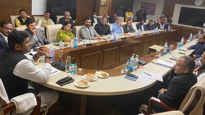 Deputy chief minister Dushyant Chautala in a meeting with industry representatives in Gurugram on Sunday. (SOURCED)
