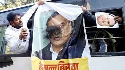 Protests against Himanta Biswa in New Delhi following his comment on Rahul Gandhi's parentage. Protests against Himanta Biswa in New Delhi following his comment on Rahul Gandhi's parentage. 