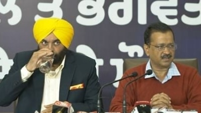 Arvind Kejriwal and Bhagwant Mann addressed a press conference on Sunday.&nbsp;