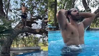 Varun Dhawan had fun in the pool during his free time.&nbsp;