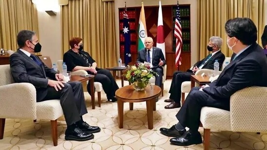Quad foreign ministers call on Australian Prime Minister Scott Morrison before the group meeting in Melbourne on Feb 11.