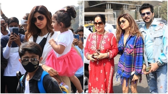 Shilpa Shetty, Sunanda Shetty, Shamita Shetty, and Raqesh Bapat at Gateway Of India.