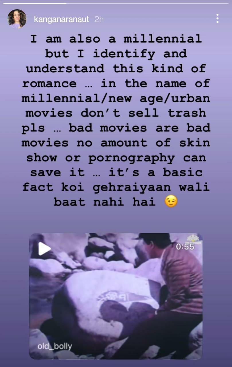 Kangana Ranaut shared a song and a note on Instagram Stories.&nbsp;