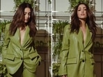 Yami Gautam is currently busy with the promotions of her upcoming film A Thursday. The actor has constantly been grabbing eyeballs with her bold chic looks. Recently, Yami took to her Instagram handle to treat her fans with photos of herself in a green oversized blazer and flared pants.(Instagram/@yamigautam)