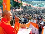 Uttar Pradesh Chief Minister Yogi Adityanath at a public meeting, ahead of the second phase of the Uttar Pradesh Assembly elections, in Saharanpur.(PTI via Twitter @myogiadityanath)