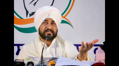 Punjab chief minister Charanjit Singh Channi addressing a press conference in Chandigarh on Monday. (PTI)
