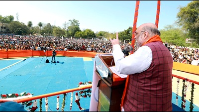Union Home Minister Amit Shah addressing a public meeting at Mauranipur in Jhansi on Monday. (ANI) Union Home Minister Amit Shah addressing a public meeting at Mauranipur in Jhansi on Monday. (ANI)