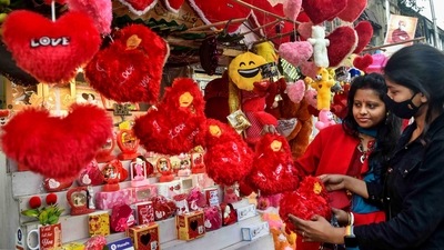 Kolkata: Women shop at a gift shop on the eve of Valentine's Day, in Kolkata (PTI) Kolkata: Women shop at a gift shop on the eve of Valentine's Day, in Kolkata (PTI)