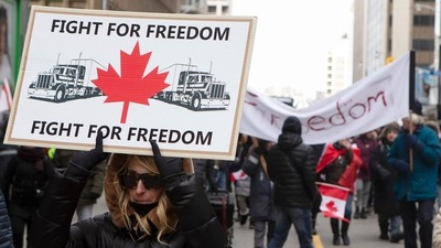 "Despite their best efforts, it is now clear that there are serious challenges to law enforcement's ability to effectively enforce the law," Justin Trudeau said. In picture - Protesters march in Toronto to voice their opposition to Covid-19 vaccine mandates, (AP) "Despite their best efforts, it is now clear that there are serious challenges to law enforcement's ability to effectively enforce the law," Justin Trudeau said. In picture - Protesters march in Toronto to voice their opposition to Covid-19 vaccine mandates, (AP)