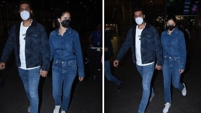 Vicky Kaushal, Katrina Kaif at the Mumbai airport. (Varinder Chawla) Vicky Kaushal, Katrina Kaif at the Mumbai airport. (Varinder Chawla)