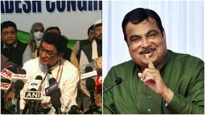 Congress MP Ajoy Kumar (Left), Union minister Nitin Gadkari (Right).